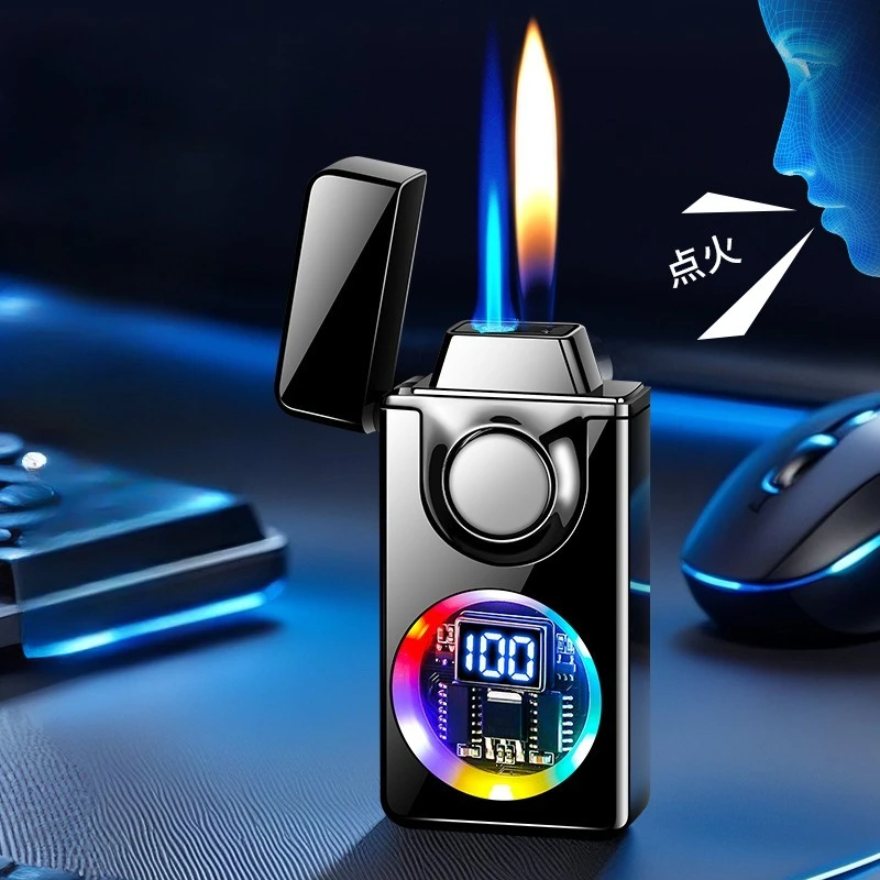Mecha Encendedor inteligente de doble fuego activado por voz, mezcla de gaseléctrico, cuatro métodos de encendido, regalos creativos