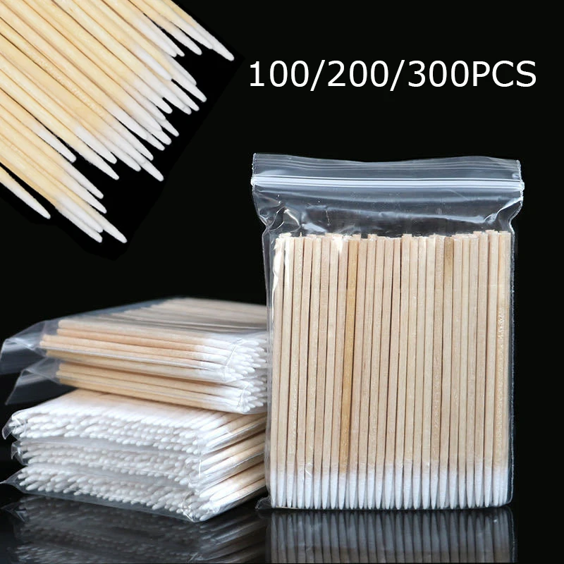 

100/200/300Pcs Long Cotton Swabs with Wooden Handles Cotton Tipped Applicator Cleaning with Wood Handle for Oil Makeup