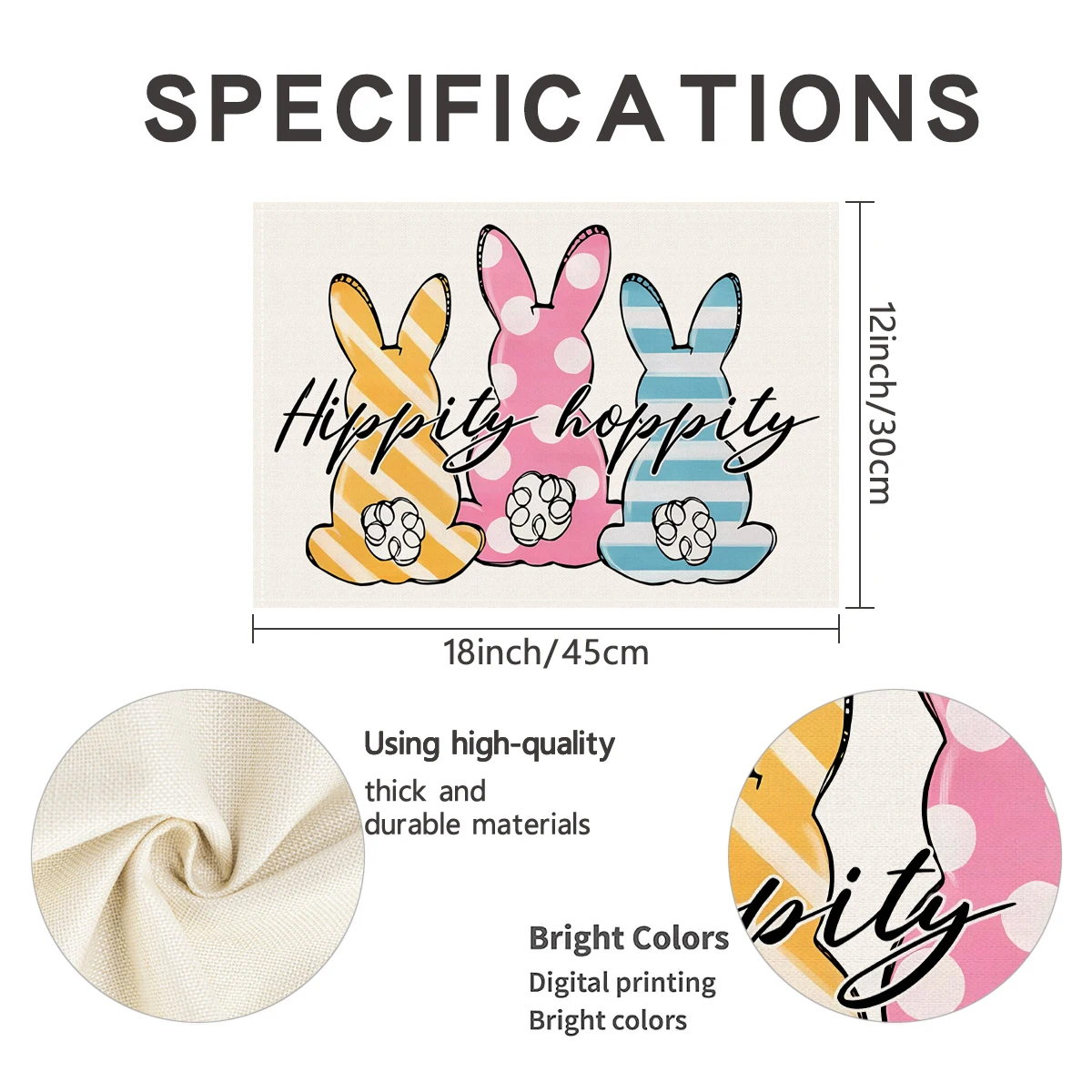 1/4/6pcs Easter Happy Rabbit and Carrot Pattern Table Mat, Ka Ka Dot Stripe Table Mat, Home Festival Decoration Table Mat,