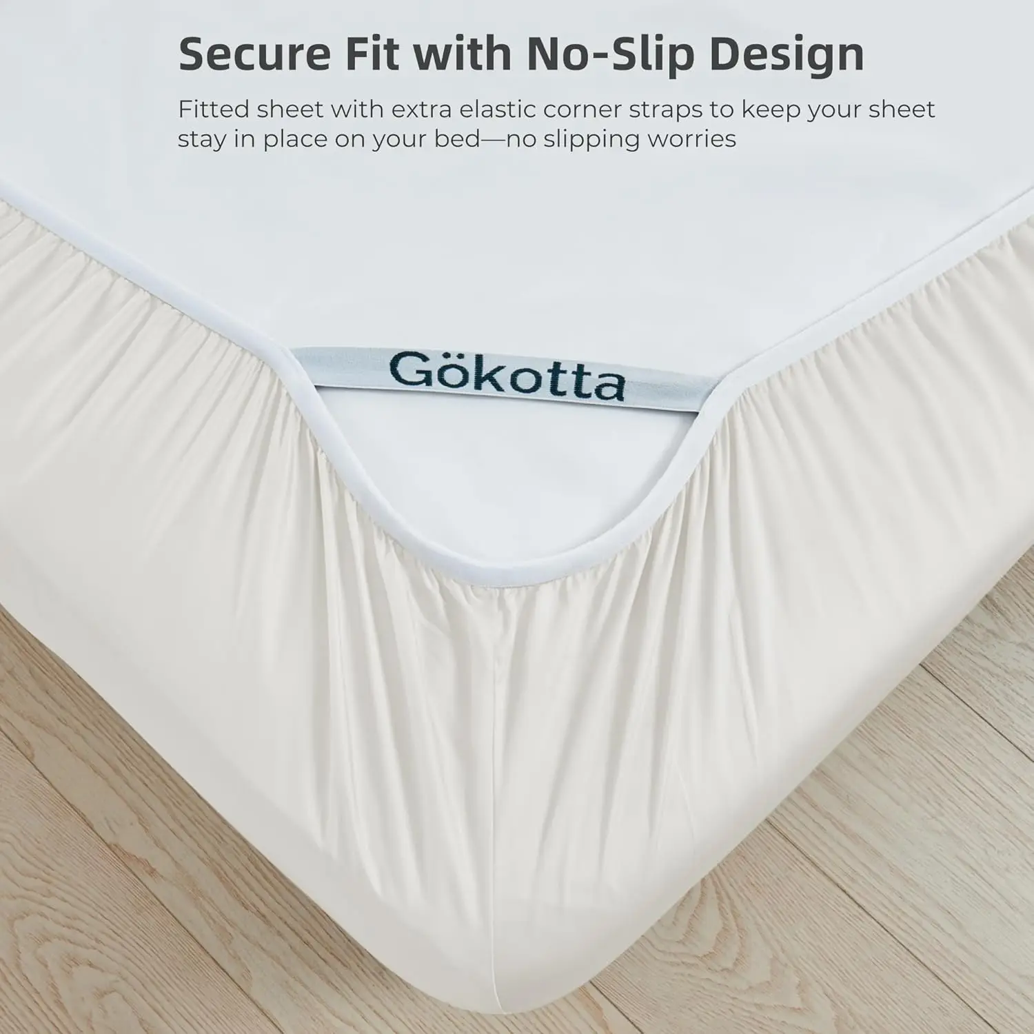 

Gokotta Bamboo Rayon Fitted Sheet And Pillow Cases, Super Soft Cooling Sheet With 4 Elastic Corner Straps - 16"" Pocket Queen