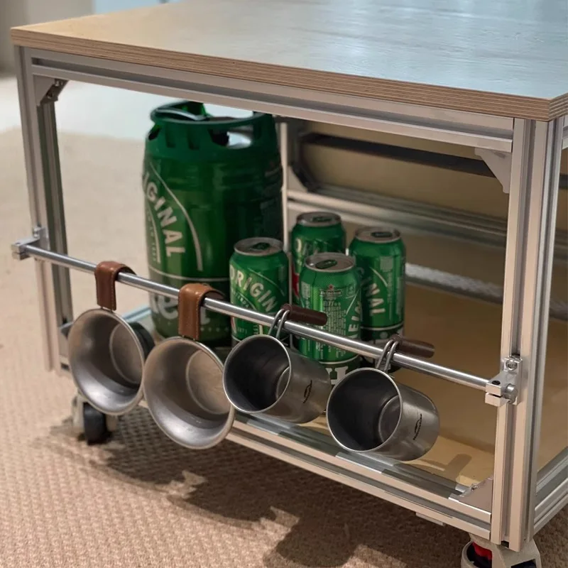 خزانة شاي من الألومنيوم البسيط الاسكندنافي لغرفة المعيشة وخزانة جانبية وطاولة قهوة متحركة #3