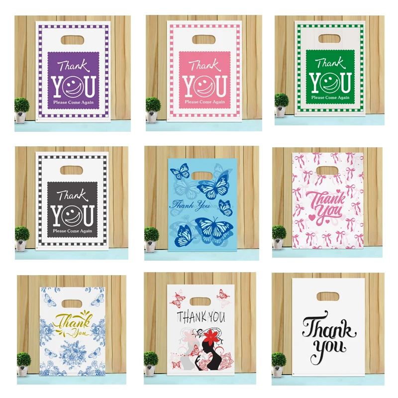Bolsa de plástico para joyería con asa, 50 unidades, más barata, más patrón, 15x20cm, regalo de boda de Navidad, bolsa gruesa para embalaje de compras de regalo