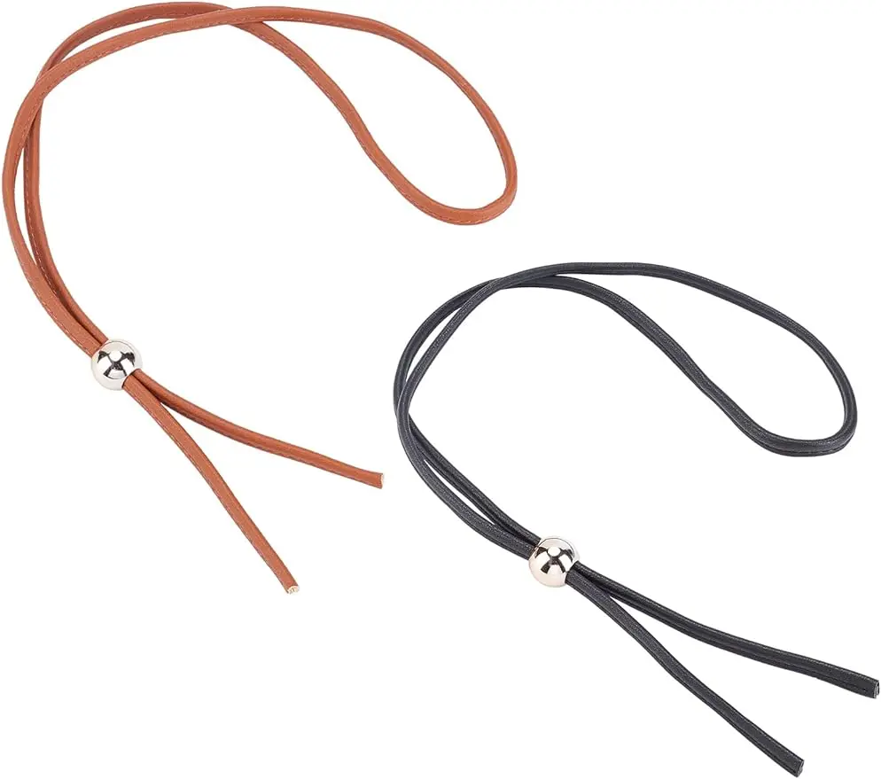 

2PCS PU Leather Drawstring for Bucket Bag 100cm Detachable Leather Pull String Slide String Keeper Bag Strap Adjust with Beads