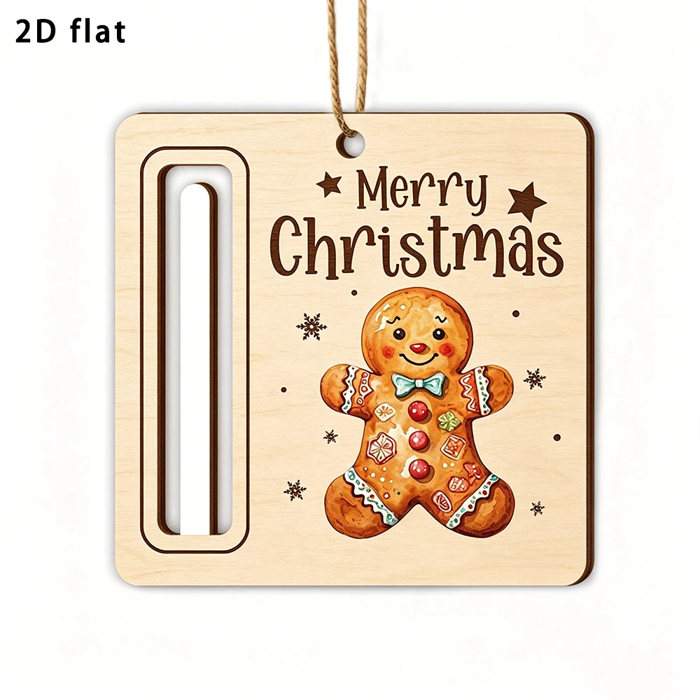 Wooden Christmas Money Holder Hanging Sign, Gingerbread Man Cash Gift Plaque, Xmas Money Holder Ornament with Jute Rope