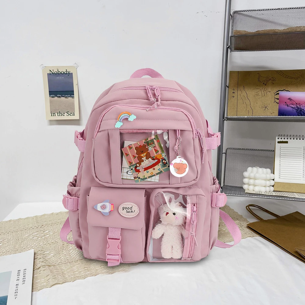 กระเป๋าเป้สะพายหลังแฟชั่นสำหรับนักเรียนนักศึกษา ทำจากไนลอน พร้อมพวงกุญแจตุ๊กตาขนนุ่ม น่ารัก จุของได้เยอะ สไตล์ญี่ปุ่น สำหรับวัยรุ่นหญิง