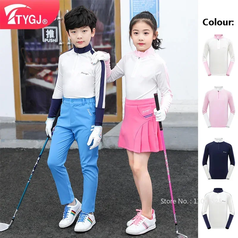 

TTYGJ Boys Girls Breathable Mesh Golf T-shirt Kids Elastic Sunproof Sport Tops Children Quick Dry Long Sleeve Shirt Golf Apparel