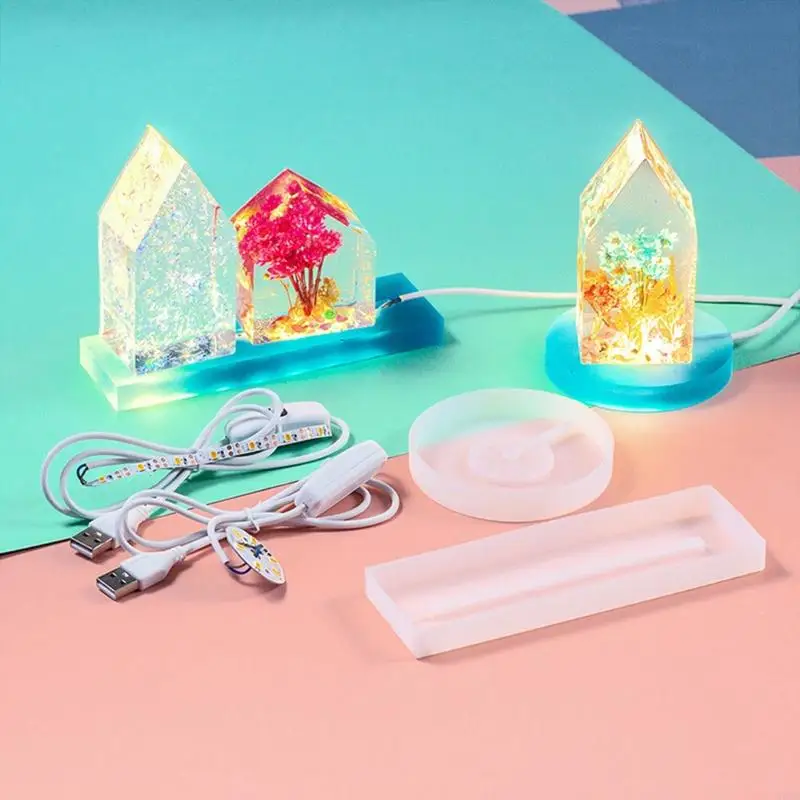 Molde silicone R3MC com LED Light Set para resina artesanato Diy LED LUZES DISPLAFE