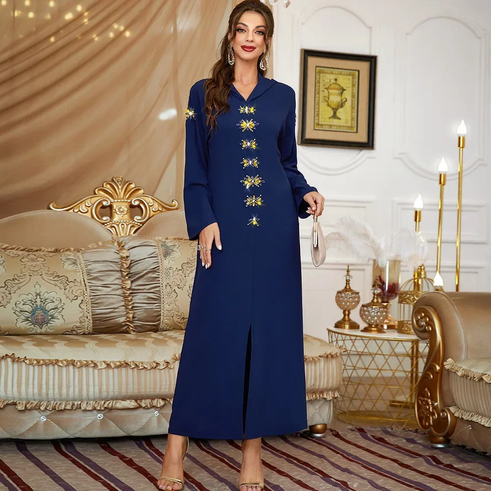 Ramadan Eid diamants à capuche Abaya dubaï caftan turquie Robe musulmane pour femmes Robe Femme musulmane Islam Jalabiya robes Caftan