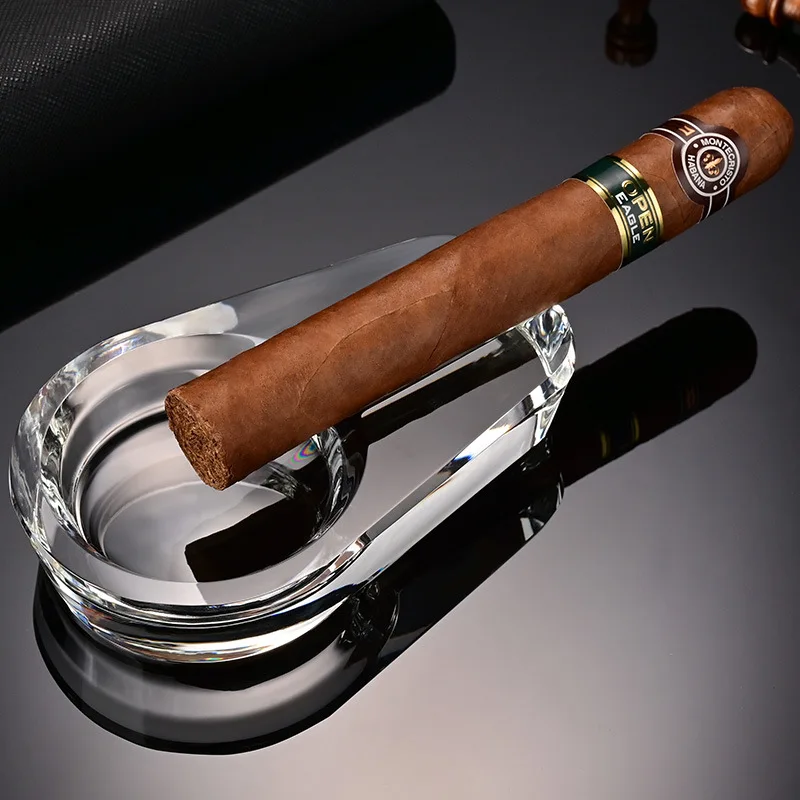 Luxury Crystal Cigar Ashtray Portable Travel Cigar Ashtray One Slot Ash Tray Cigar Holder Home Office Hotel Smoking Accessories