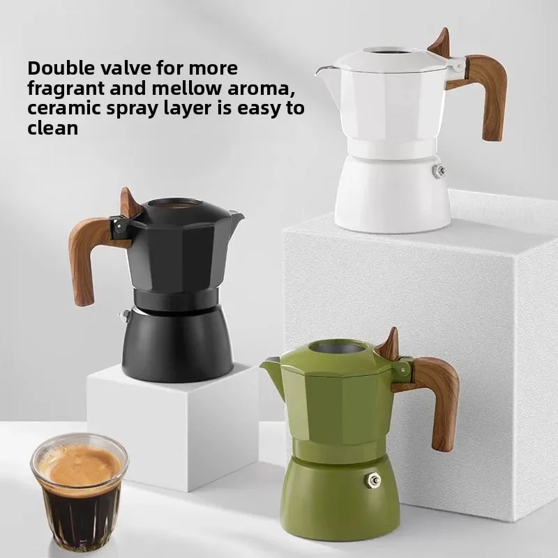 Double Valve Mocha Pot Italian Extraction Coffee Pot Outdoor Coffee Brewing Espresso Utensil with Ceramic Spray Layer