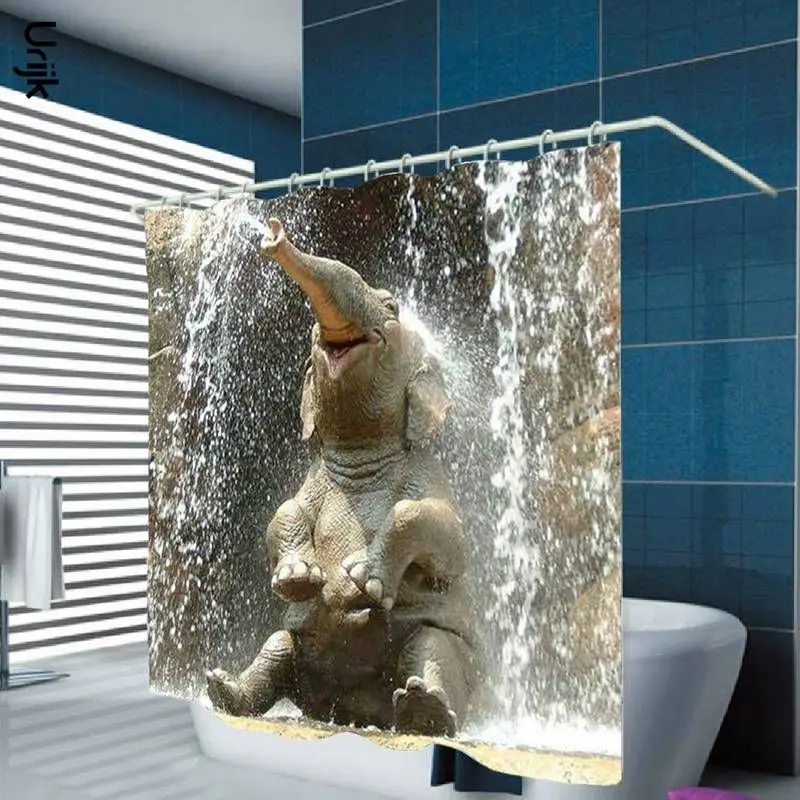 Waterproof Shower Curtain Shell Cat Lion Elephant Print Decor Bath Screen Home Bathroom Curtains with Hooks