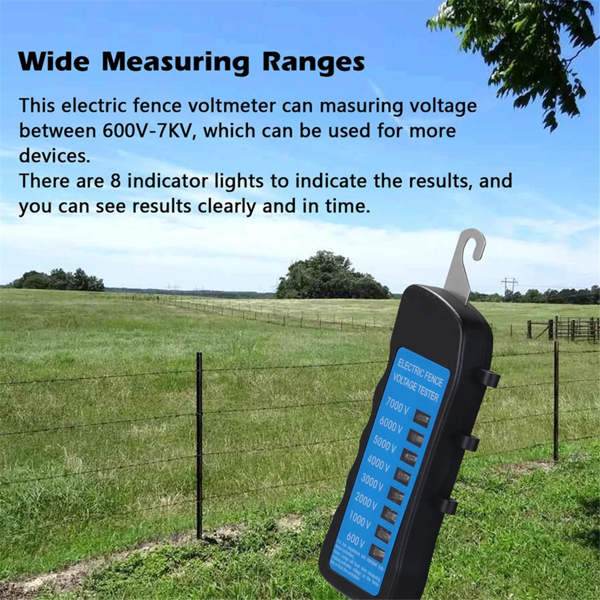 

AA98 600V-7KV Fence Tester Home Garden Horse Livestock Electric Fence Voltmeter No Need Battery with 8 Indicator Light
