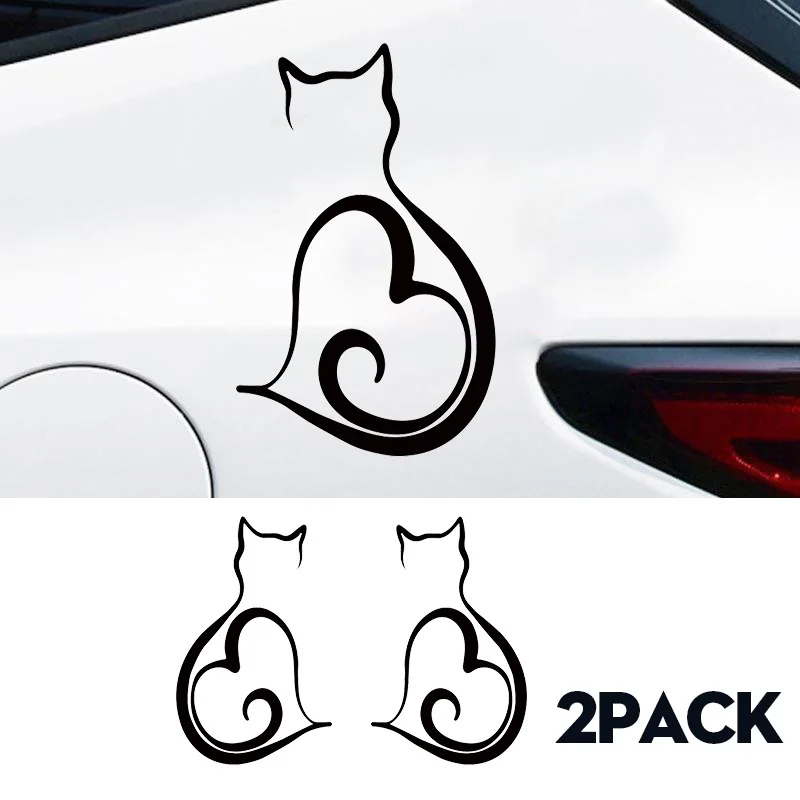 

2pcs Cat Shape Car Decal 8x13cm Cute Heart Vinyl Sticker for Auto Truck, SUV, Window, Exterior Cat Kitten Pet Lover Decora