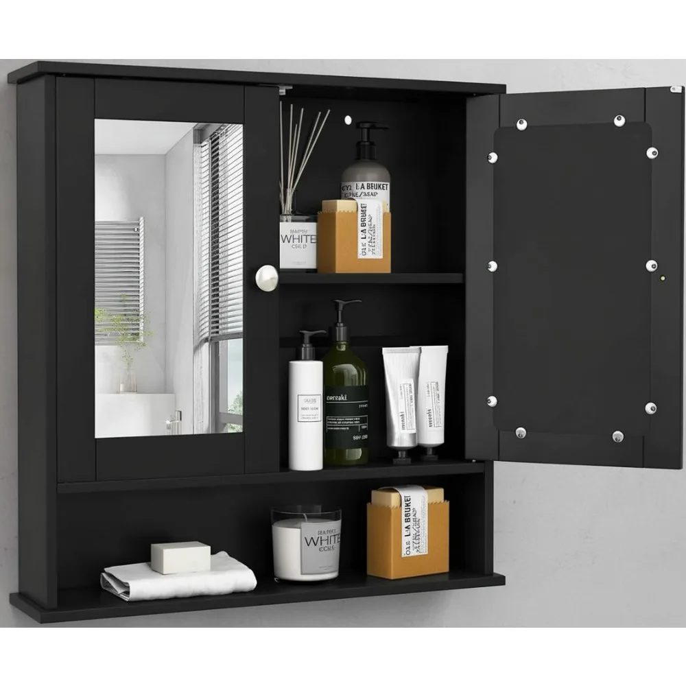 

Настенный деревянный аптечка с зеркальными дверцами, регулируемая полка для хранения в ванной комнате, кухне, гостиной