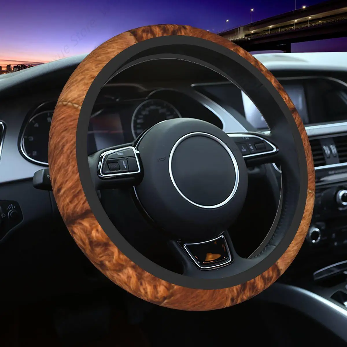 Brown Cowhide Steering Wheel Cover Animal Fur Leather Auto Car Steering Wheel Protector Fit for Sedan Car Accessories Universal