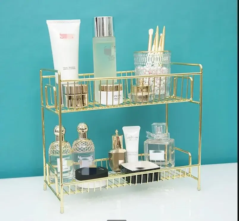 

Two-tier Wrought Iron Storage Rack Bathroom Shelves Desktop Metal Shelf Room Cosmetic Storage Holders Space Saving Organizer