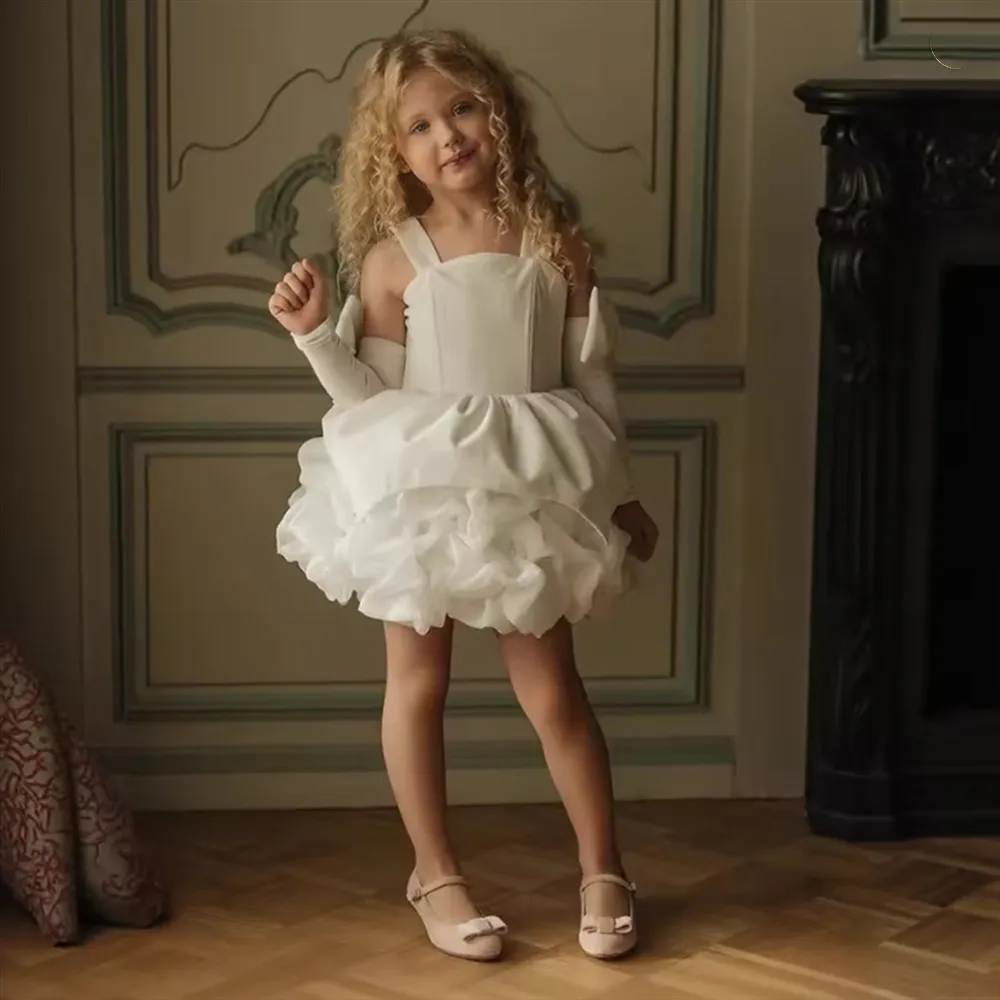 تخصيص المخملية زهرة فتاة فستان الزفاف المتدرج مع القوس نفخة فتاة حزب اللباس الاطفال عيد الميلاد الاحتفالية ثوب التواصل المقدس