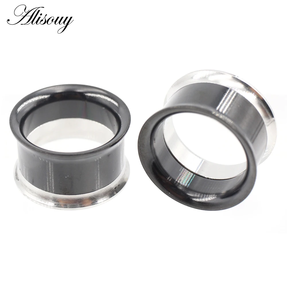 Alisouy 2PC Stainless Steel Thread Hollow Ear Flesh Tunnel Plug Expander Stretcher Double Flared Gauges Earring Piercing Jewelry