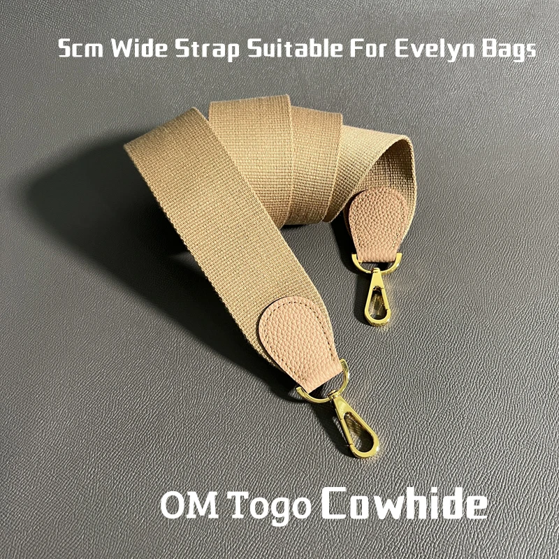 5 cm Wide Canvas Strap With OM Togo Leather Striped Canvas Shoulder Strap Bag Strap Suitable For Evelyn Bag