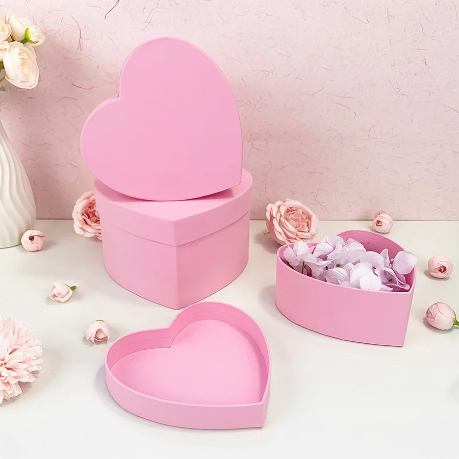 

3PCS Pink Heart Gift Box with Lid Bridesmaid Luxury Gift Best Man Proposal Box Earring Storage Gift Box Wrapping Gifts S043