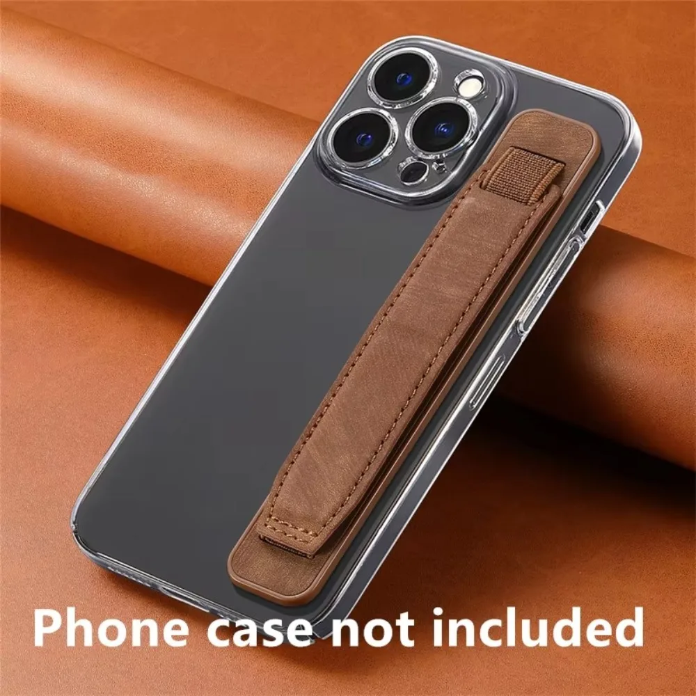 Wristband Phone Finger Grip Strap Telescopic PU Leather Cell Phone Holder Hidden Universal for Most Smartphone