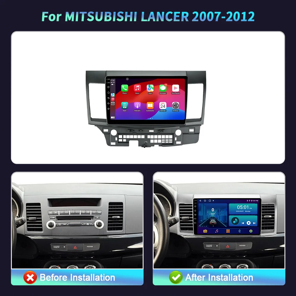 For Mitsubishi LANCER 2007-2012 Android 14 Multimedia Navigation Wireless Carplay Stereo Head Unit Screen