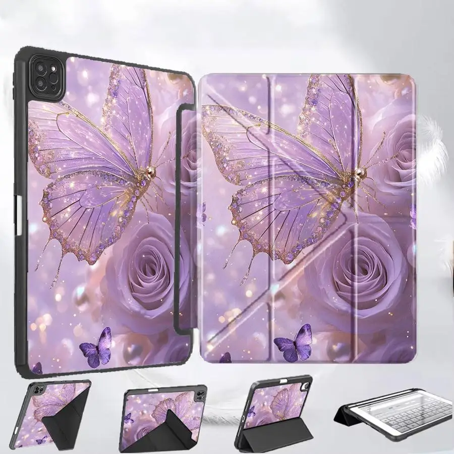 

Красивый чехол-подставка с бабочками для планшетов iPad Air 4, 5, M3, M2, M4, 11 дюймов, Pro 11-го, 10-го, 9-го, 8-го, 7-го поколений, 12.9 дюймов Pro 2025, Mini