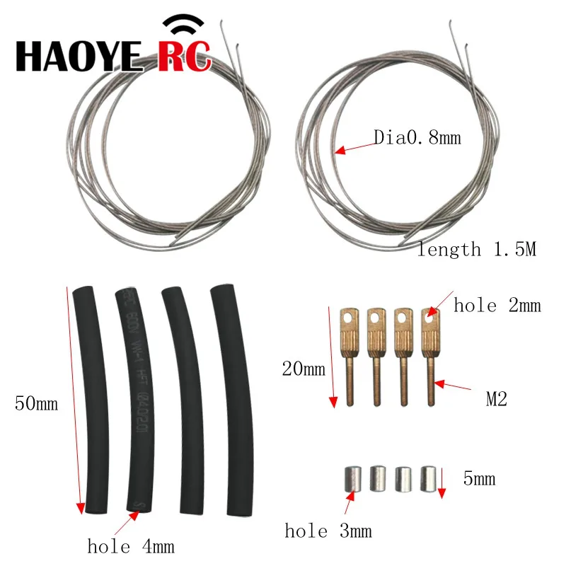 Haoye 1Set Servo Steering-Wheel Pull Steel Wire With Pull-Pull System Clevise Quick Link Couplers &Heat-Shrink Tube For RC plane