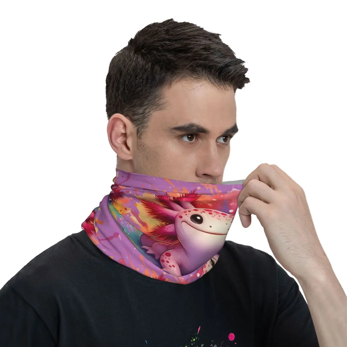 Axolotl Art Fino Envoltório Lenço, Bandana Gaiter Pescoço, Cara Capa Headband