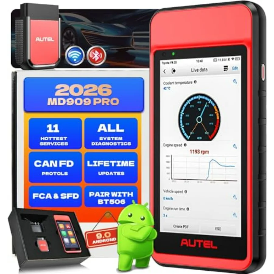 

Диагностический сканер OBD2 MaxiDiag MD909 PRO 2026 для всех систем с поддержкой CAN FD, 11 сервисных функций, FCA, SFD, бесплатное обновление, Bluetooth, Lit