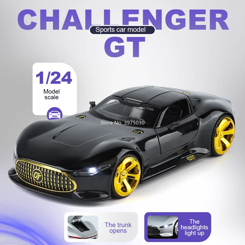 

1:24 Benz GT Sport Car Diecast Alloy Model Toy Doors Opened Sound Light Front Wheel Steering Vehices Children Bedroom Decoration