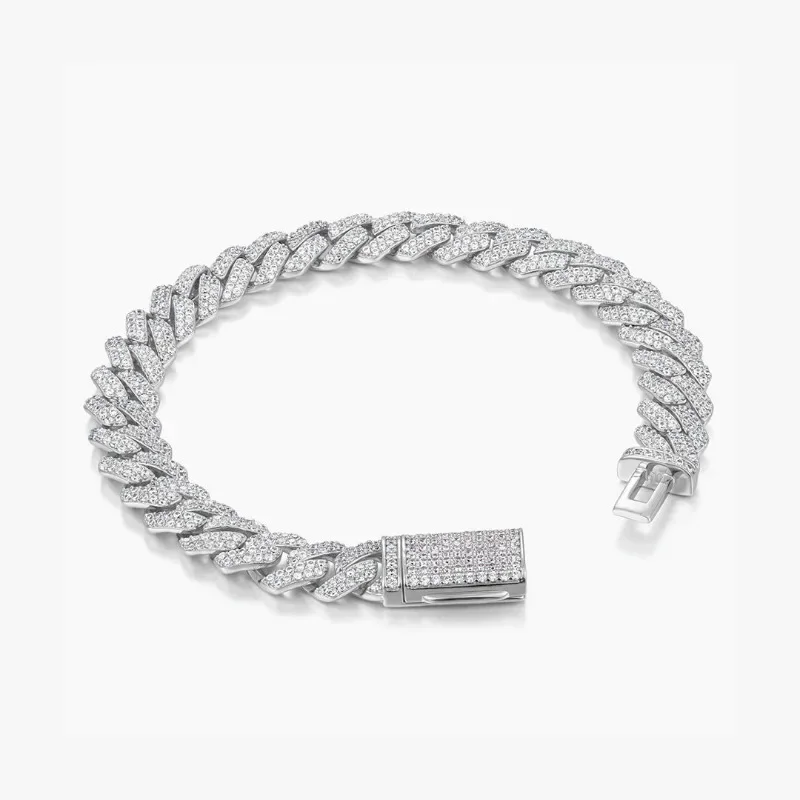 Hot Sale S925 Sterling Silver D Color Moissanite 10mm Full Set Rhombus Cuban Chain Internet celebrity fashion trend bracelet