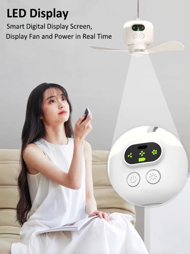 8000mAh Tragbarer Deckenventilator, Outdoor-Campingventilator, Zelt-Luftzirkulator, wiederaufladbarer elektrischer Ventilator mit Fernbedienung und LED-Licht – Detail 6