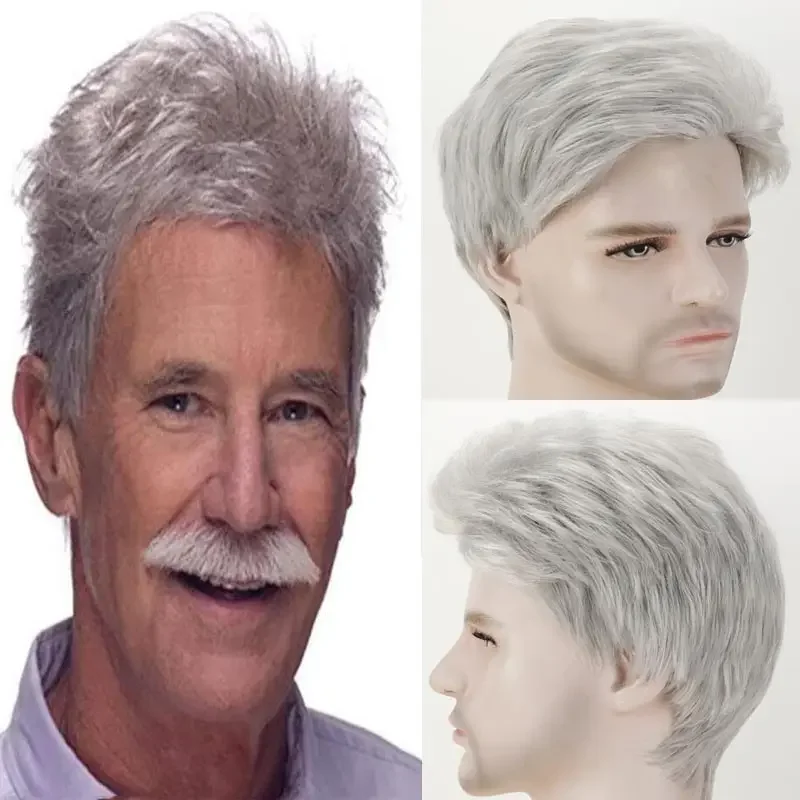 Grandpa\'s Wig Natural Grey Short Hair Wig Handsome Men\'s Wig Father Hair Fashion Wigs for Men Fluffy Short Synthetic Wigs