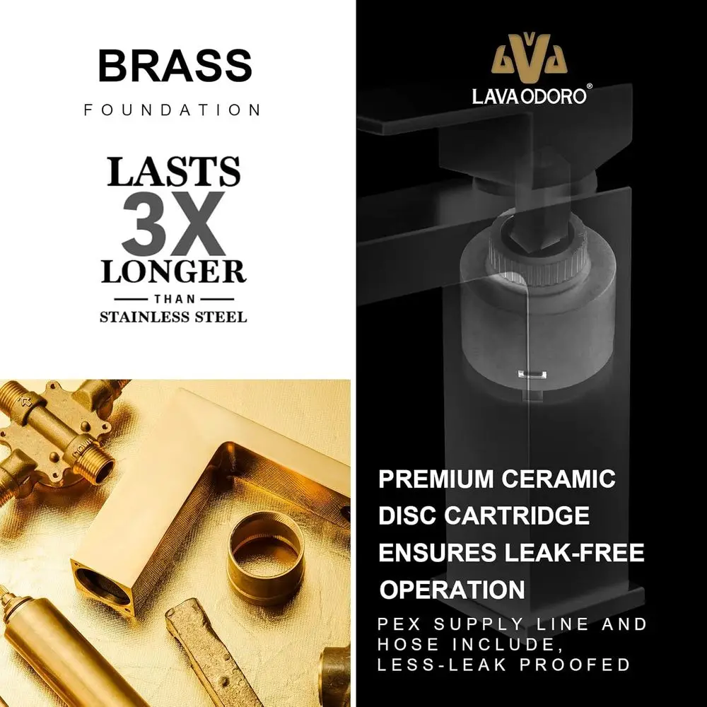 ブラッシュニッケル シングルハンドル洗面台蛇口 ポップアップ排水口付き、デッキプレート付属、BF307-BN