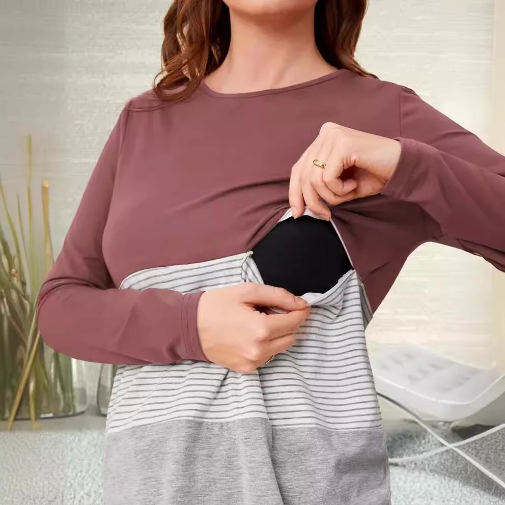 Women's Maternity Essentials Nursing T-Shirt Classic Long  Sleeve Breastfeeding Pregnancy Top for Mom Spring/Fall