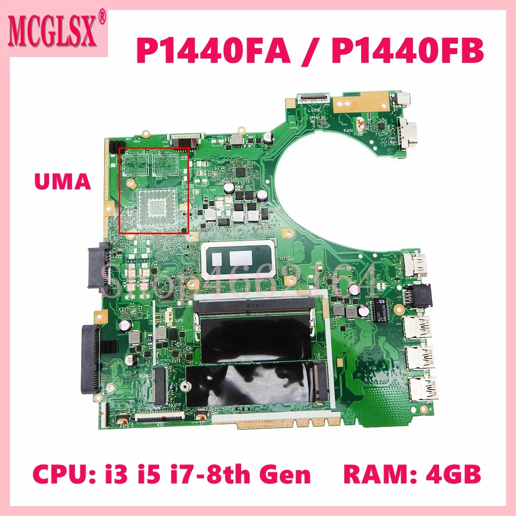 P1440FA i3 i5 i7-8th Gen CPU 4GB-RAM Mainboard For ASUS PRO P1440 P1440FB B1440FA P1440FA P1440FAC P1440FBL Laptop Motherboard