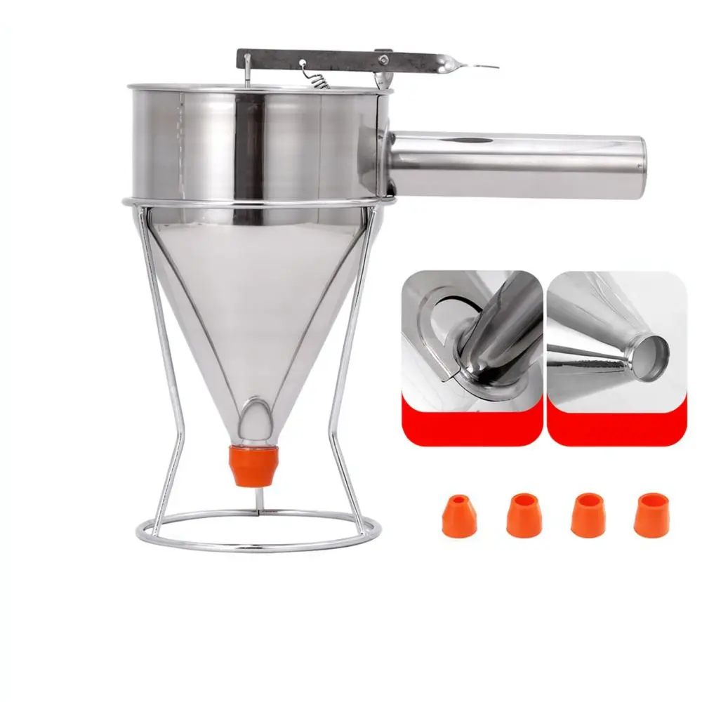 Stainless Steel Batter Funnel With Holder For Takoyaki Waffle Baking Kitchen Tool Precise Liquid Dispenser Sauce Dropper