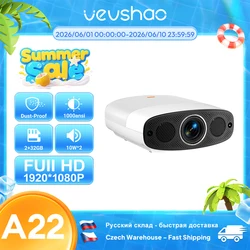 VEVSHAO A22 Full HD 1080P Projector 4K 1000ANSI Android WiFi Auto Focus 10W*2 Home Theater Projector for Office Meeting Video