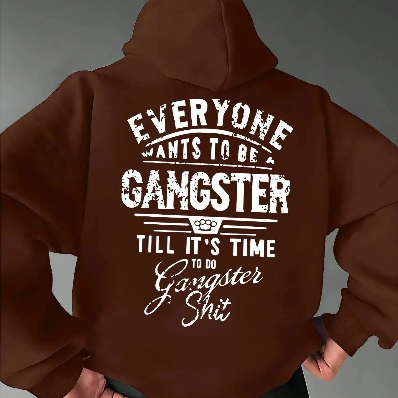 Grunge Vintage Text Graphic Hoodie Men Women Distressed Letter Slogan Print Korean Trendy Loose Fit Daily Hooded Top