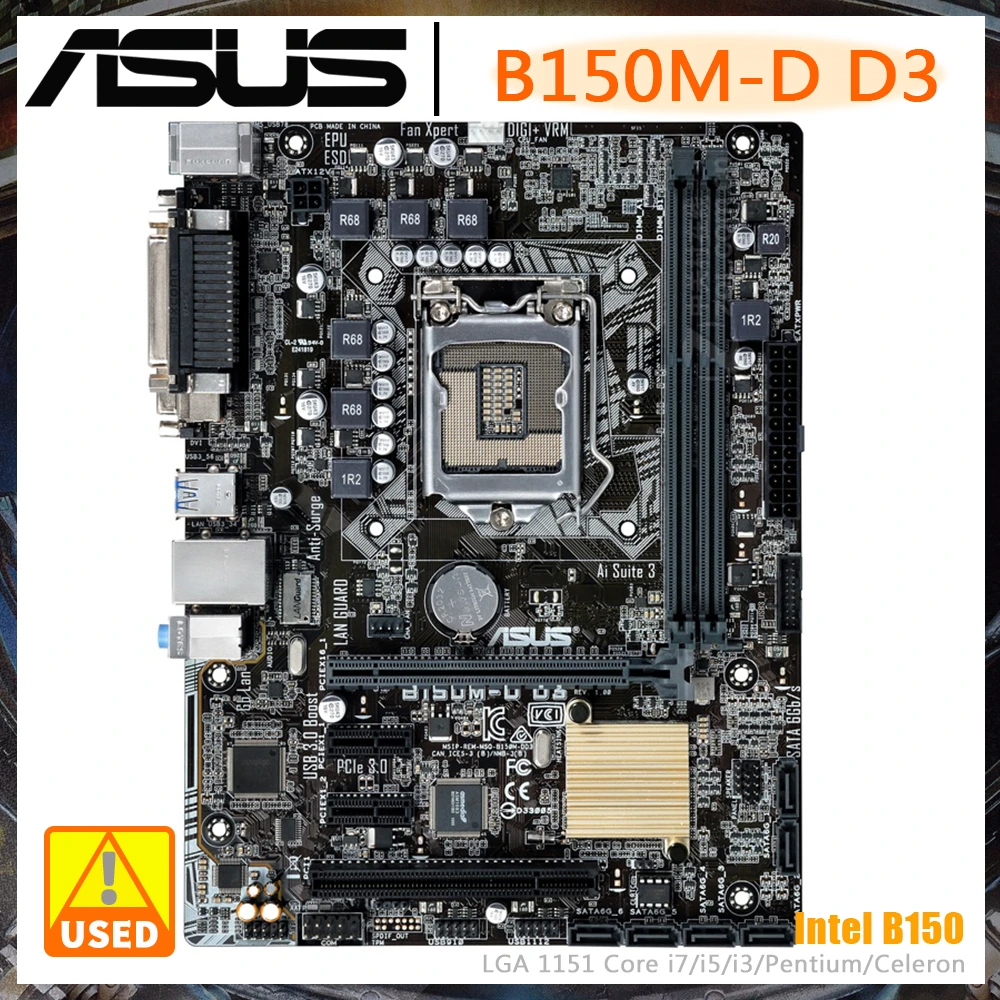 LGA 1151 Motherboard ASUS B150M-D D3 Intel B150 Chipset B150M Support Core i3-6098P i5-6500T Cpus SATA 3 USB3.0 PCI-E X16