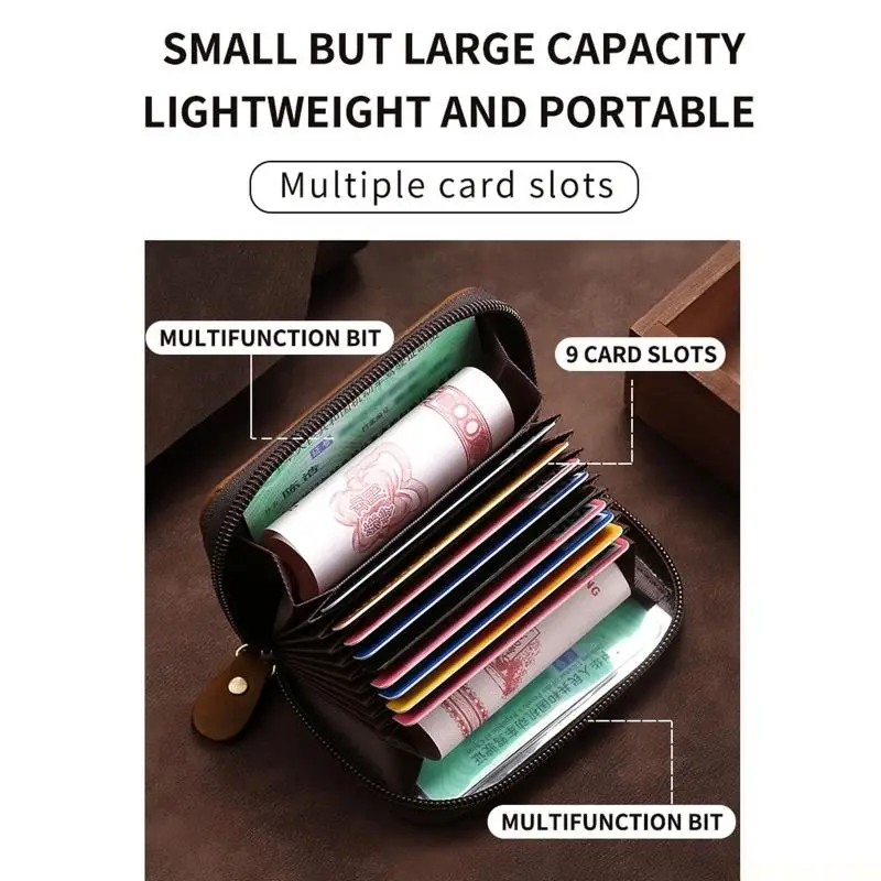 

X90D Сумка-держатель для визитных карточек из искусственной кожи, маленькая коричневая молния для чехла кошелек для карт, с