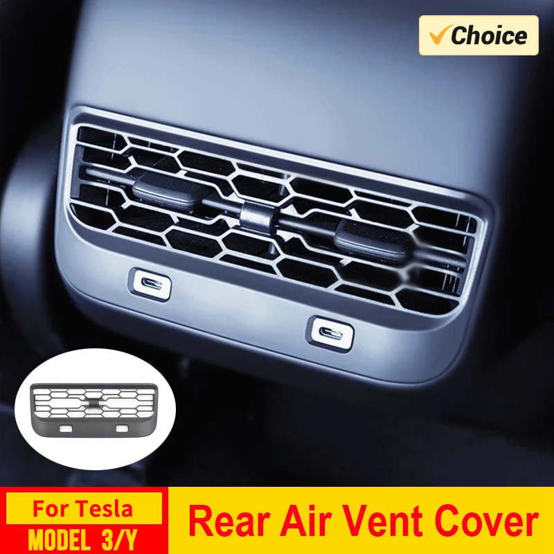 Rear Air Vent Cover For Tesla Model 3 Y Accessories Center Console Armrest Box Back Conditioner Outlet Filter Grille Protector