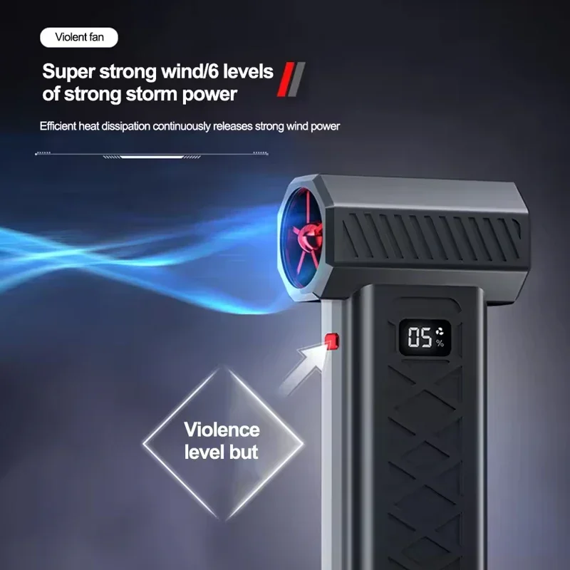 Plumeau d'air électrique sans balais, soufflant de neige Portable, ventilateur à Jet Turbo, ventilateur violent, 6 vitesses réglables, 600000 tr/min, outil de nettoyage