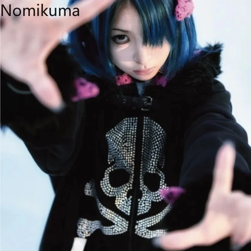 Gothic Y2K Hoodied Jackets Women Harajuku Fashion Hooded Coats