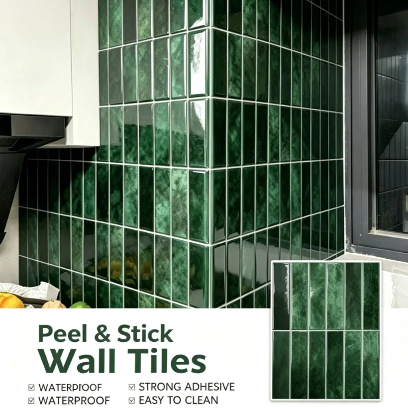 10sheets Self-Adhesive 3D Wall Tiles Stickers, Heat Resistant Peel & Stick Kitchen Backsplash, Waterproof Wall Tile Stickers DIY