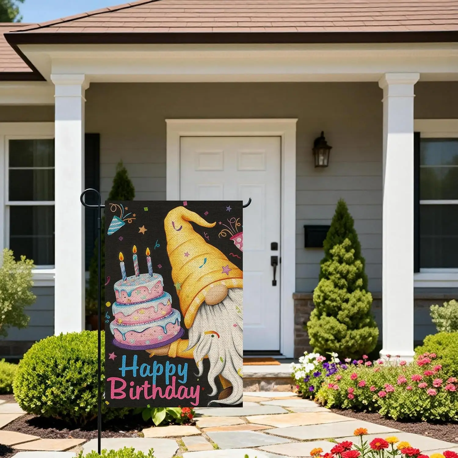 Happy Birthday Garden Flag, Gnome Birthday Garden Banner Outdoor Indoor Lawn Sign, Children Women Men Boys Girls Bday Celebr AAS