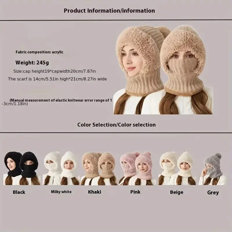 Winter Fleece Lined Knitted Hat with Ear Flaps, Windproof and Warm Hooded Neck Gaiter for Outdoor Cycling image 6