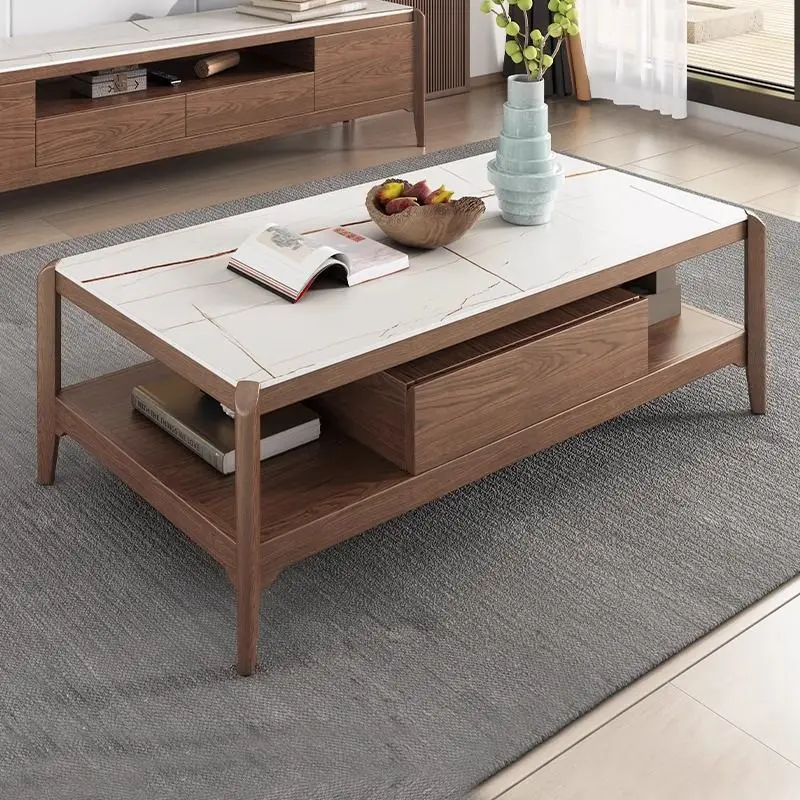 

Nordic New Chinese Coffee Table TV Cabinet Combination Small Apartment Living Room Storage Rock Slab Tea Table