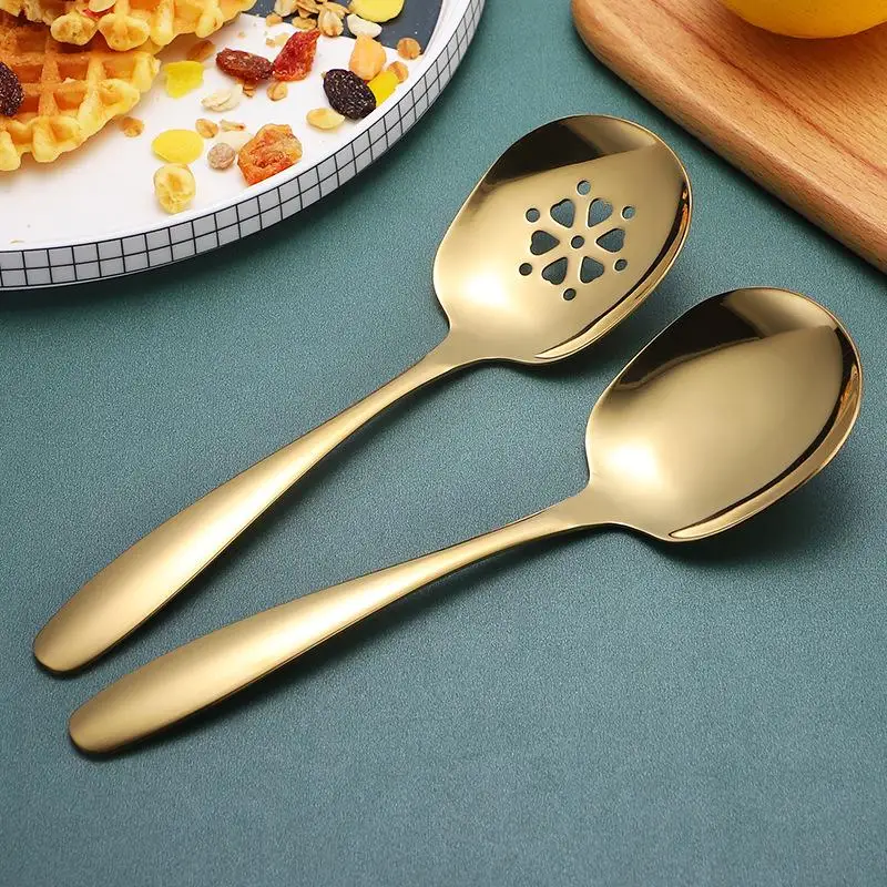 【HM】Household Public Serving Spoon Stainless Steel Soup Colander Spoon For Ice Cream Dinner Spoons Rice Salad Kitchen Tableware